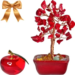 Set cadou Pom cu pietre semipretioase din coral si Mar rosu din sticla de cristal