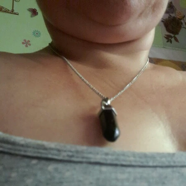 Pandantiv Goldstone, piatra energiei, set lănțisor oțel inoxidabil si cristal natural hexagonal 34 mm dublu vârf albastru