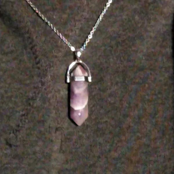 Pandantiv Ametist, piatra spiritualității, cristal natural hexagonal 34 mm dublu vârf violet
