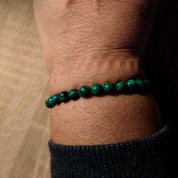 Set bratara Malachit felicitare personalizata, piatra succes in afaceri, din pietre semipretioase rotunde, elastica verde
