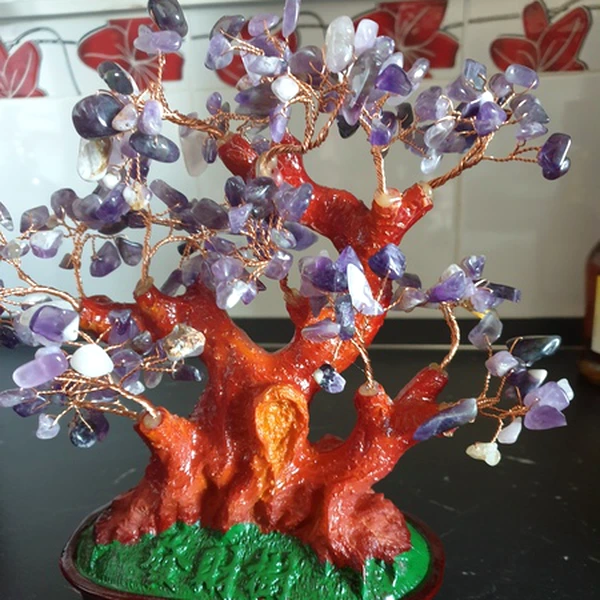 Copacei decorativ feng shui ametist XXL, piatra dragostei si protectie ganduri negative, suport ghiveci, 25-27 cm mov