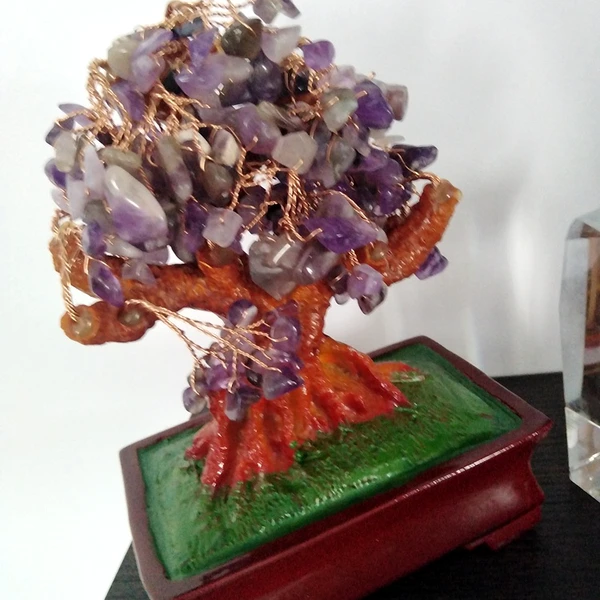 Copacei decorativ feng shui ametist XXL, piatra dragostei si protectie ganduri negative, suport ghiveci, 25-27 cm mov