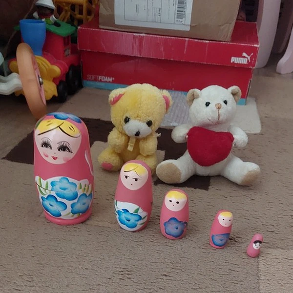 Matrioska, papusi rusesti pentru prosperitate, nunațe roșu roz11 cm
