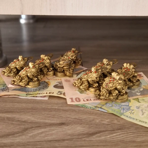 Broasca banilor cu Ru Yi și moneda, broscuta aducatoare de bani, 5 cm