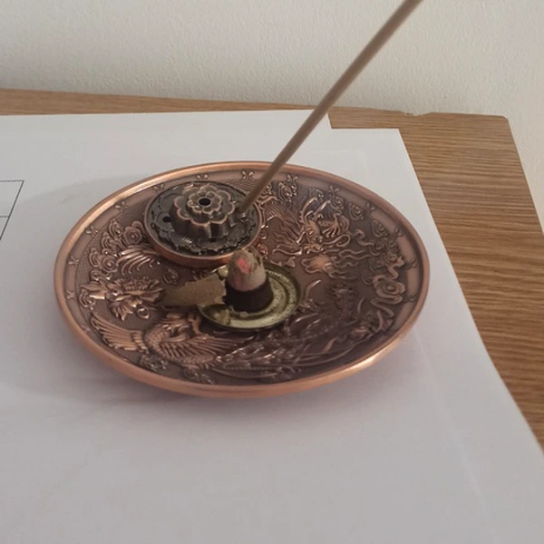 Suport betisoare si conuri parfumate Dragon Phoenix, puternice simboluri de dragoste si gasirea sufletului pereche, metal auriu bronz
