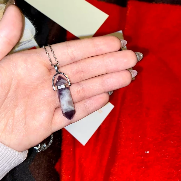 Pandantiv Ametist, piatra spiritualității, cristal natural hexagonal 34 mm dublu vârf violet