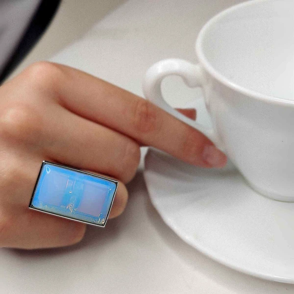 Inel Opal, piatra stabilității translucidă dreptunghi 3 cm, reglabil