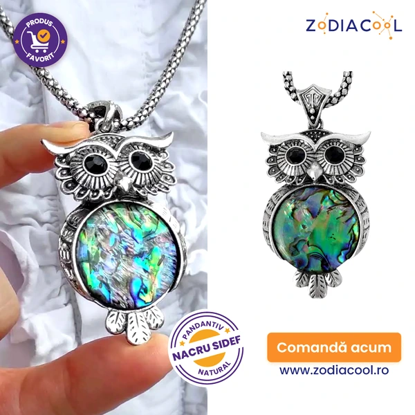 Colier cu pandantiv bufnita Mother of Pearl sau nacru sidef