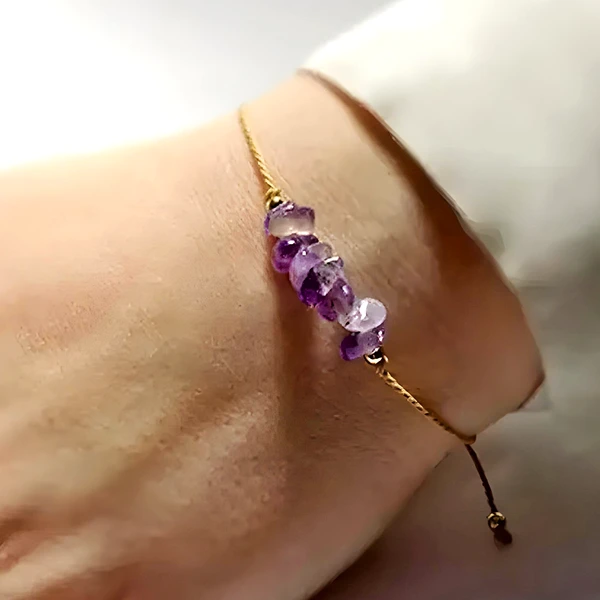 Brățară șnur ametist, 7 cristale naturale, reglabilă