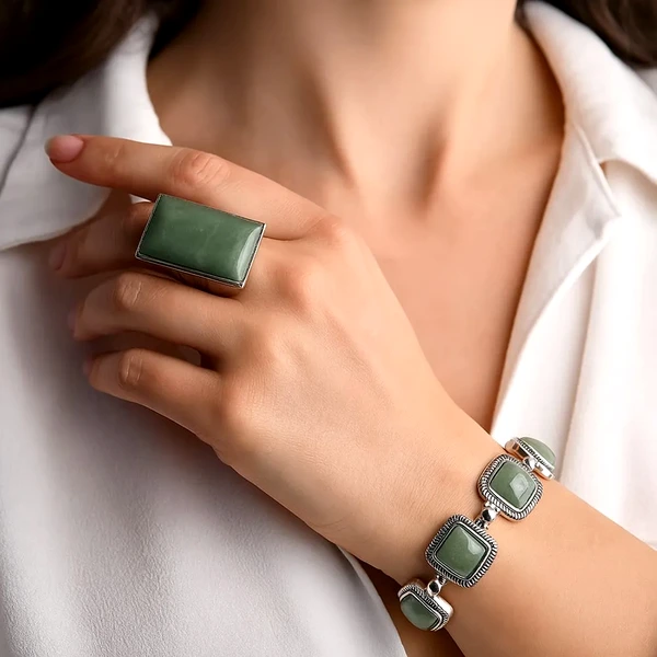 Set brățară și inel Aventurin ajustabile