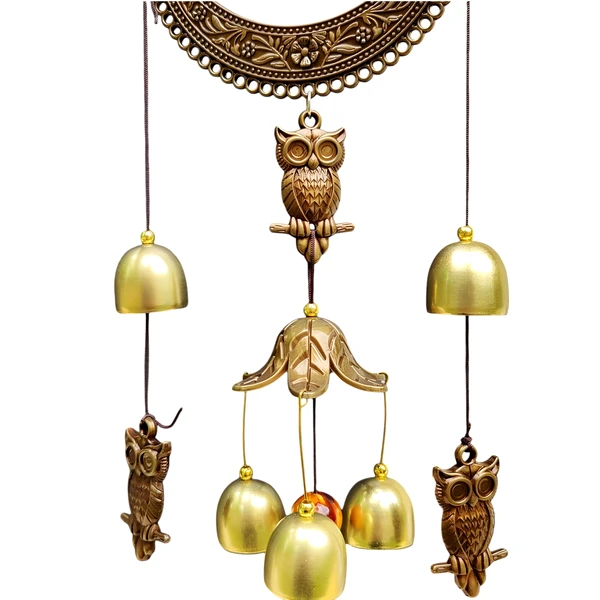 Clopoței de vânt cu semiluna, bufniță sau elefanti, decor pentru fereastră, balcon sau ușă, simbol al înțelepciunii și rezistenței, ideal pentru casă, 2 modele 68 cm