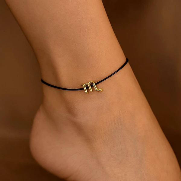 Scorpion, bratari cu snur si zodii, semn zodiacal apa, bratara picior sau mana circumferinta incheietura 17-32 cm reglabila, negru