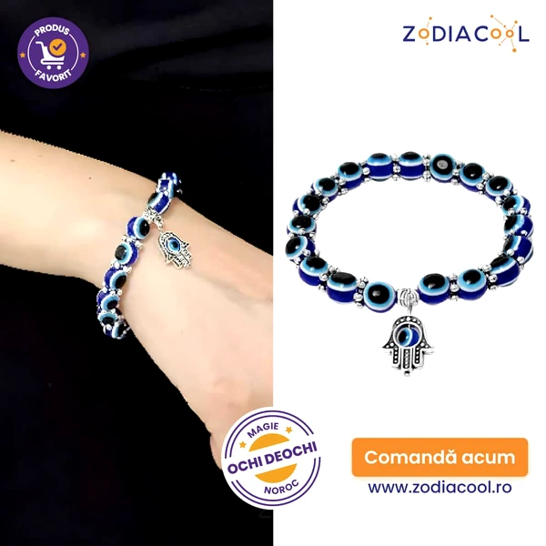 Bratara ochi de deochi magic norocos si mana Fatimei, femei si barbati elastica albastru