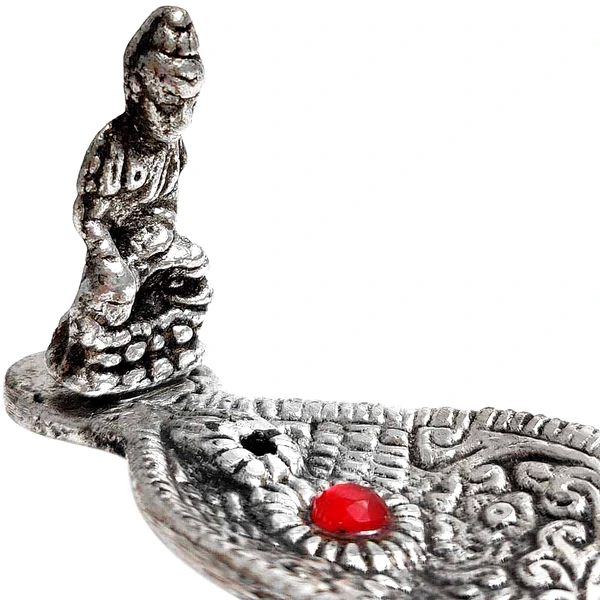 Suport betisoare parfumate Buddha, din metal, 20 cm argintiu
