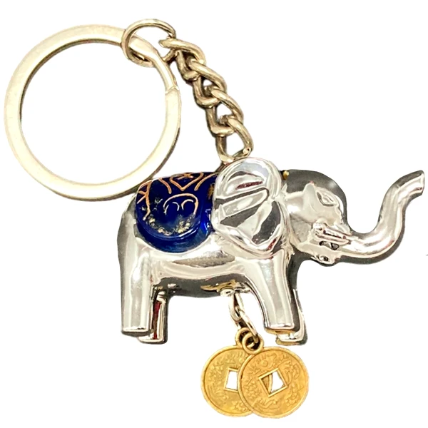 Breloc cu elefant și monede, amuletă feng shui pentru bani, metal 