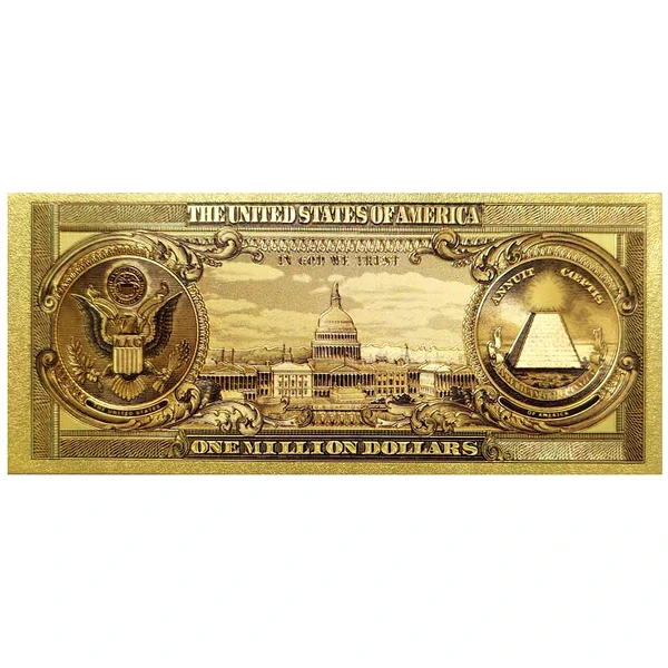 Bancnotă metalică 1.000.000$, amuletă feng shui pentru activarea abundenței, polimer de calitate auriu 15 cm
