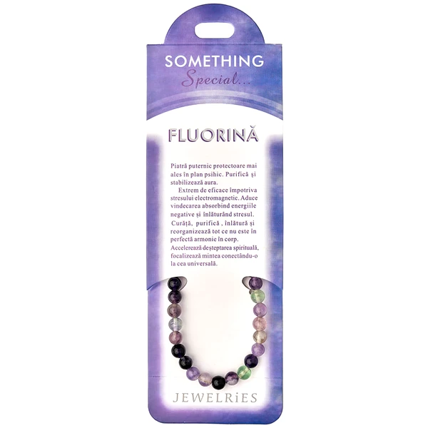 Set bratara Fluorina cu felicitare personalizata, piatra contra gandurilor negative, pietre semipretioase rotunde curcubeu multicolor