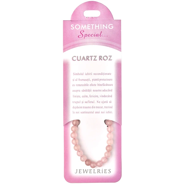 Set Bratara Cuart roz cu felicitare personalizata, pietre semipretioase rotunde elastica