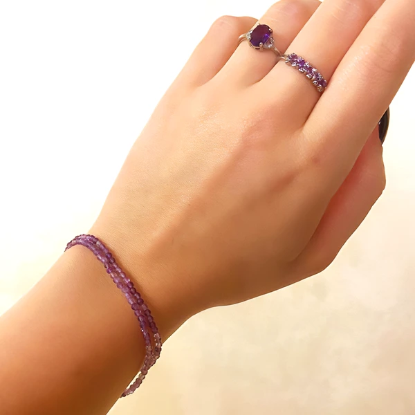 Set cadou 2 inele cu ametist și brățară argint 925 dublă colier