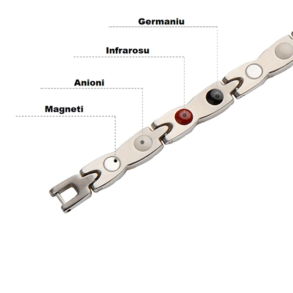 Bratara energetica de slabit magnetica cu germaniu, infrarous si anioni, pentru incheieturi, argintiu 20 cm