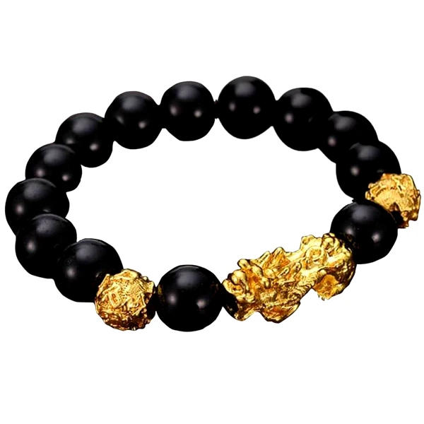 Bratara feng shui cu Pi Xiu si obsidian, pentru protectie energie negativa, elastica negru