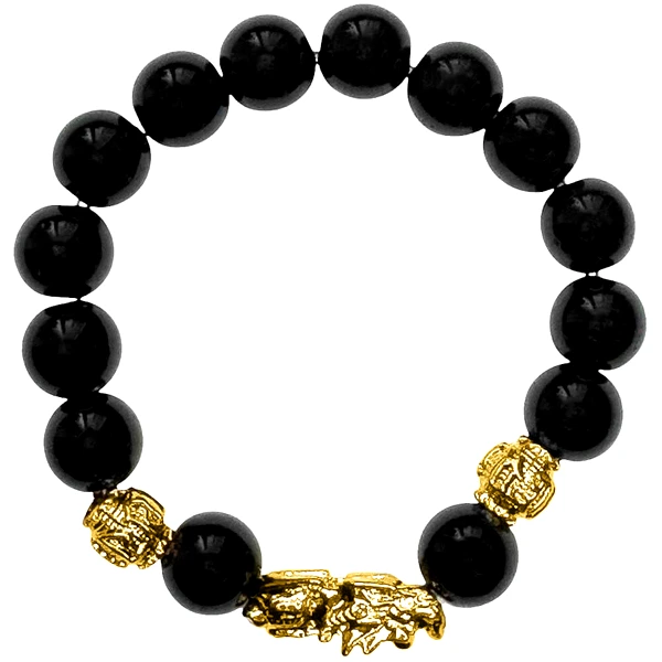 Bratara Pi Xiu si obsidian, piatra protectie energie negativa, femei barbati, elastica negru