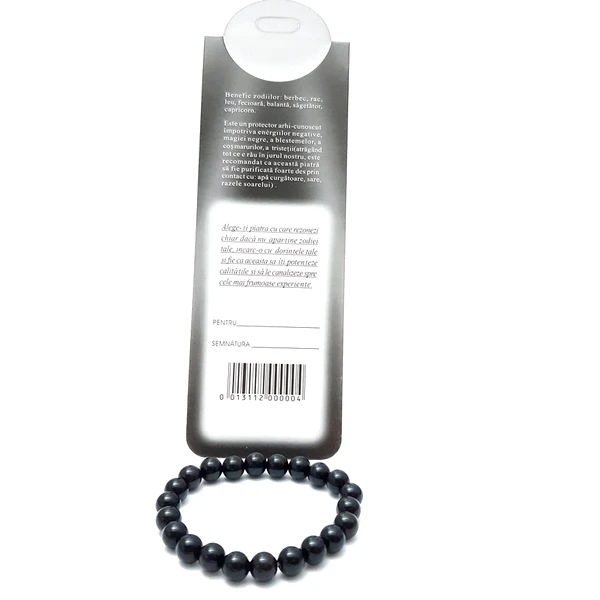Set bratara Onix cu felicitare personalizata, amuleta pentru forta interioara, rezistenta si perseverenta, pietre semipretioase rotunde neagra