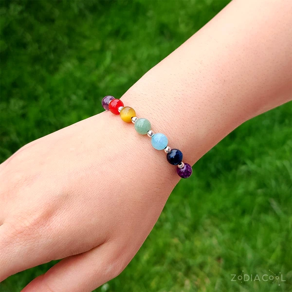 Bratara 7 chakre, pietre semipretioase si argint 925, reglabila unisex multicolor