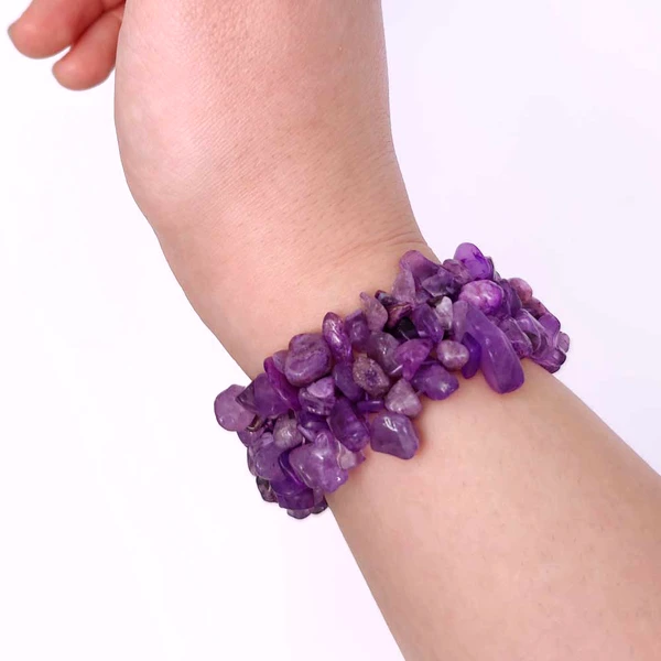 Set bratara Ametist cu felicitare personalizata, pietre pentru dragoste, piatra neregulata, elastica mov