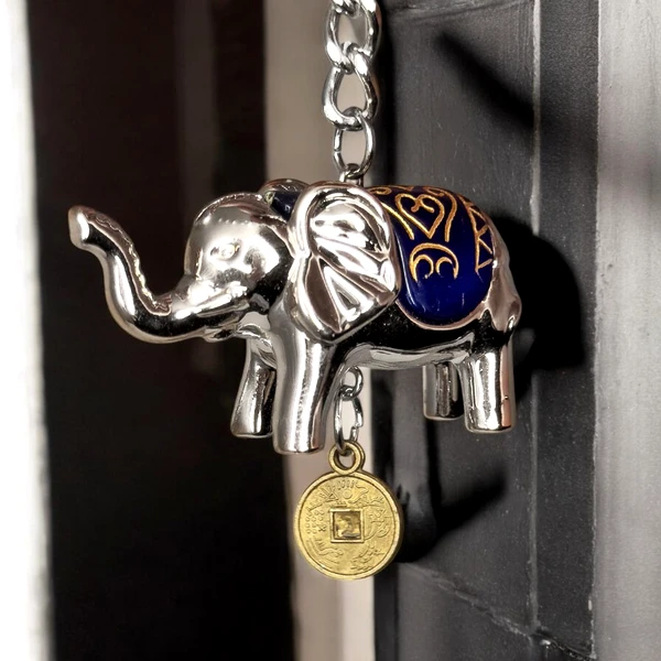Breloc cu elefant și monede, amuletă feng shui pentru bani, metal 