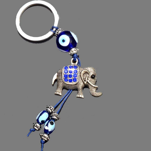 Breloc Nazar cu elefant, amuletă feng shui pentru protecție împotriva energiilor negative și prosperitate, metal solid argintiu 14 cm