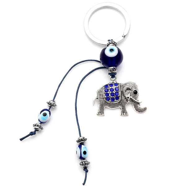 Breloc Nazar cu elefant, amuletă feng shui pentru protecție împotriva energiilor negative și prosperitate, metal solid argintiu 14 cm