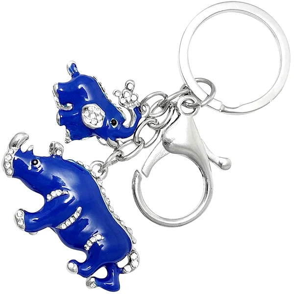 Breloc rinocer si elefant, amuleta protectie accidente, furturi si tradare, metal de calitate, albastru