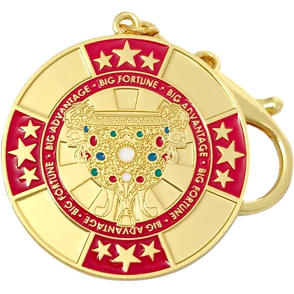 Breloc Big Fortune, amuletă feng shui pentru câștiguri și succes, metal auriu cu roșu 11 cm