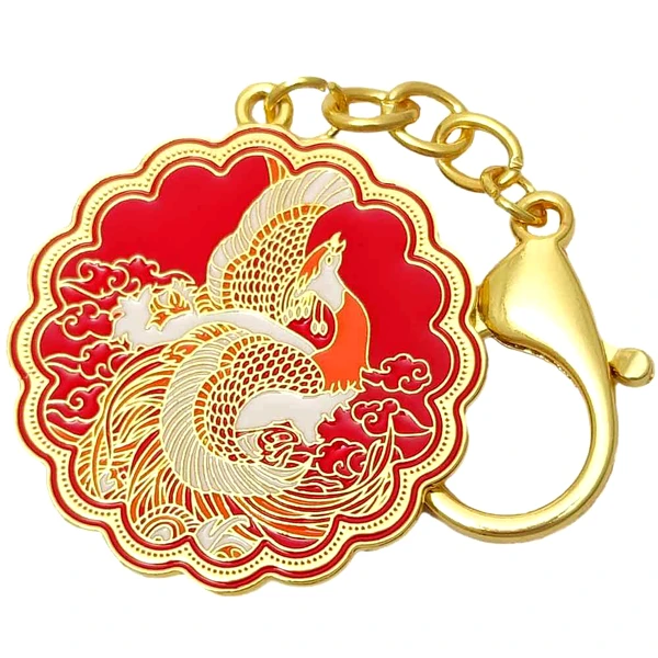 Breloc Phoenix Crimson, amuletă feng shui pentru putere și activarea oportunităților, metal roșu 11 cm