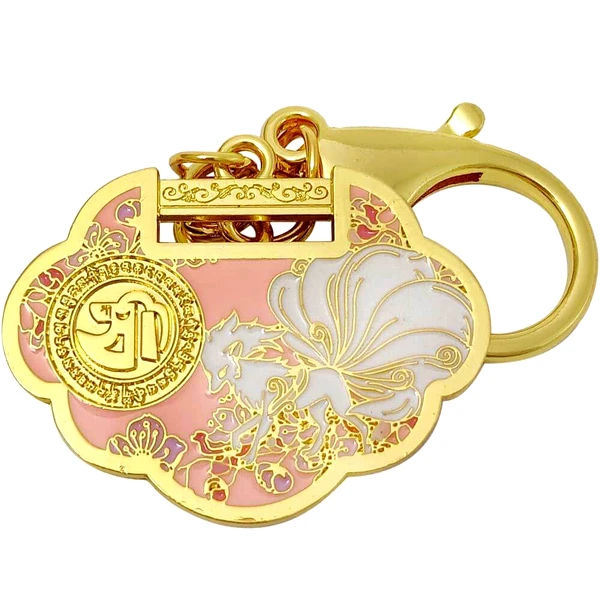 Breloc Vulpea cu nouă cozi, amuleta atragere dragoste, diverse modele metal auriu roz 10 cm