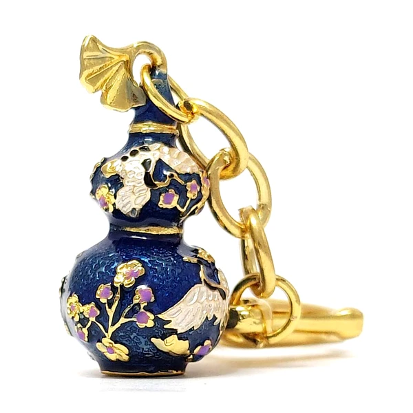Breloc Wu Lou cu cocori, amuletă pentru sănătate și protecție căsătorii, metal albastru 8.5 cm