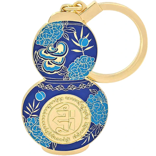 Breloc Wu Lou vindecător, amuletă feng shui 2023 pentru longevitate și prosperitate, metal solid auriu albastru