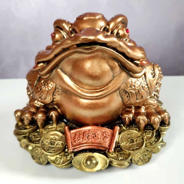 Broasca Feng Shui XXL cu pietre rosii si monede, obiect decor tip amuleta pentru bani si bogatie, statueta pusculita 20-23 cm 