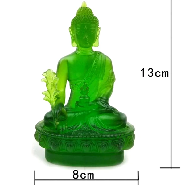 Set Buddha medicinei verde, staueta cristal glazurat Liuli k9 cu covoras antiderapant si periuta, simbol de prosperitate, 130 mm