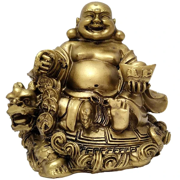 Buddha vesel al fericirii, pentru dragoste si abundenta, statueta auriu