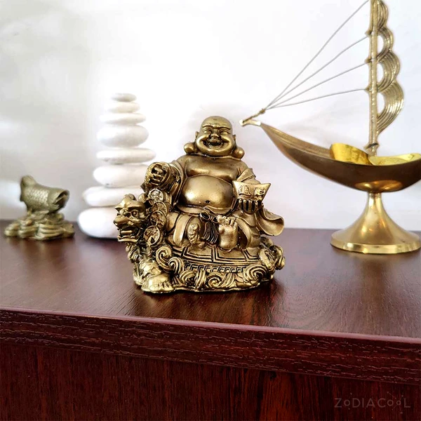 Buddha vesel al fericirii, pentru dragoste si abundenta, statueta auriu