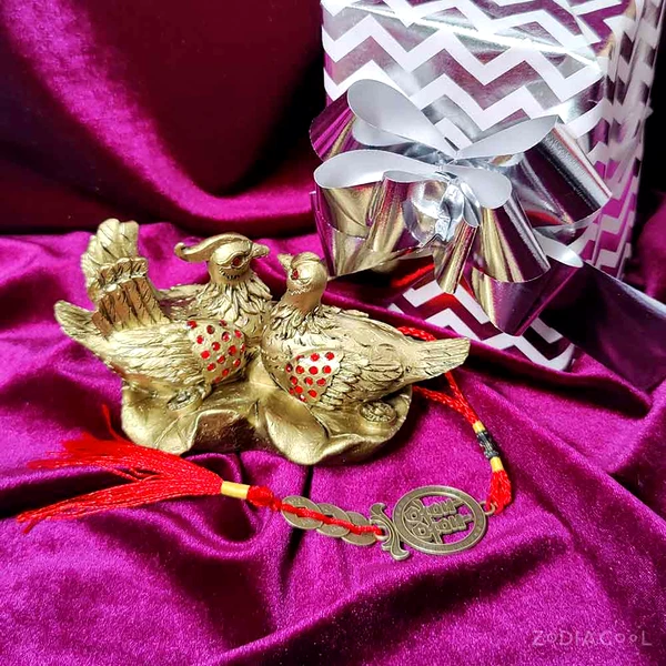 Cadou feng shui de dragoste și căsnicie, 2 Rate mandarine aurii si amuleta cu dubla fericire, serviciu împachetare inclus