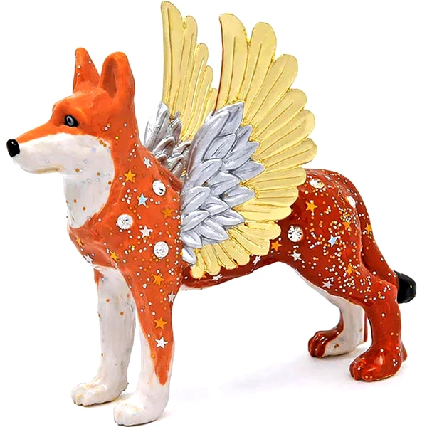 Câinele Cerului, statuetă feng shui 2023 pentru armonie și relații, metal solid portocaliu 9.5 cm