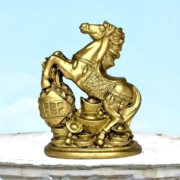 Cal ananas si pepite pentru bani, statueta feng shui, auriu 10 cm