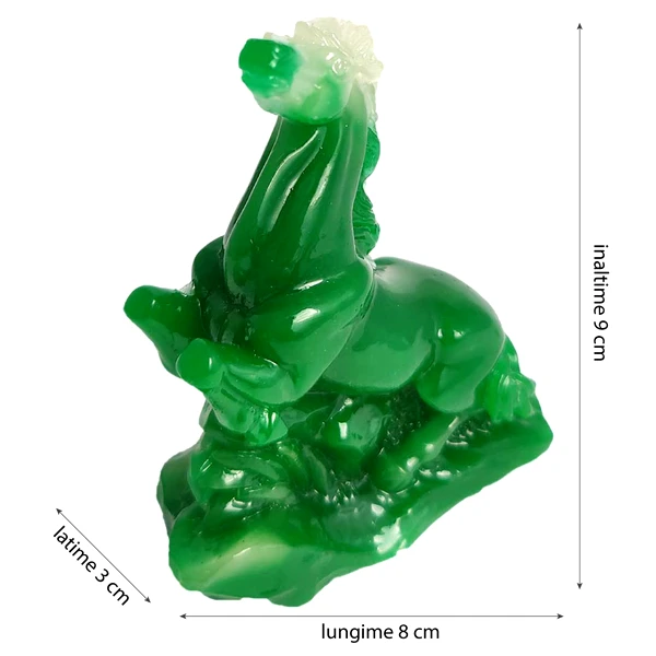 Cal jad in doua picioare, statuieta feng shui pentru reusite si victorii, verde