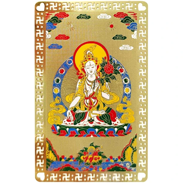 Card Kuan Yin, amuleta antiaccidente si impotriva vatamarilor, metalic galben