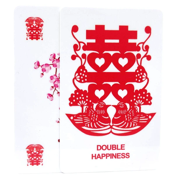 Card amuleta dragoste cu simbolul duba fericire, pvc alb cu rosu