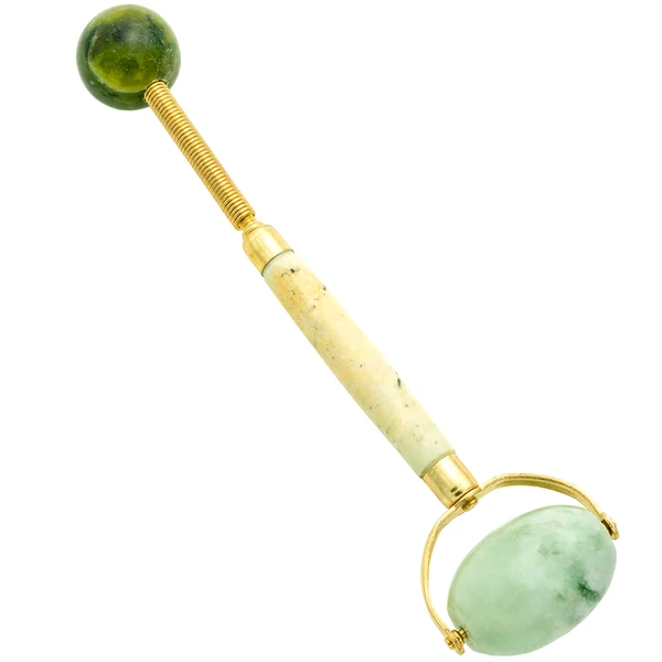 Dispozitiv masaj terapeutic, ciocanel cu rola din jad pentru fata si corp, 210 mm verde
