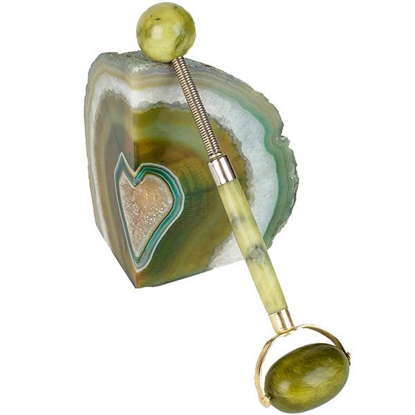 Dispozitiv masaj terapeutic, ciocanel cu rola din jad pentru fata si corp, 210 mm verde